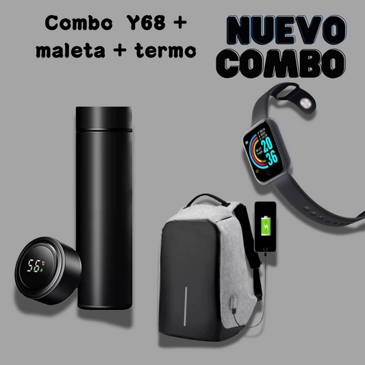 Combo Reloj Y68 + maleta antirrobo + termo digital 🌟